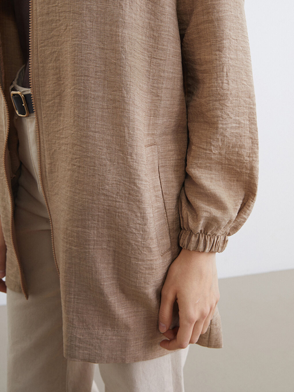 Bej Kapüşonlu Oversize Kadın Tunik-2