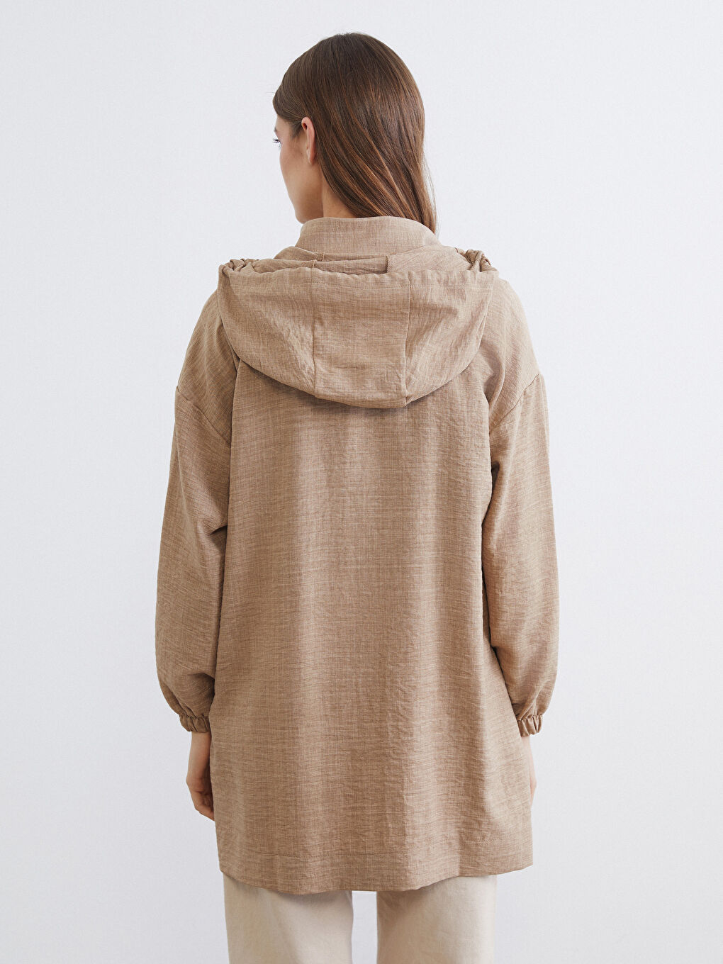 Bej Kapüşonlu Oversize Kadın Tunik-3