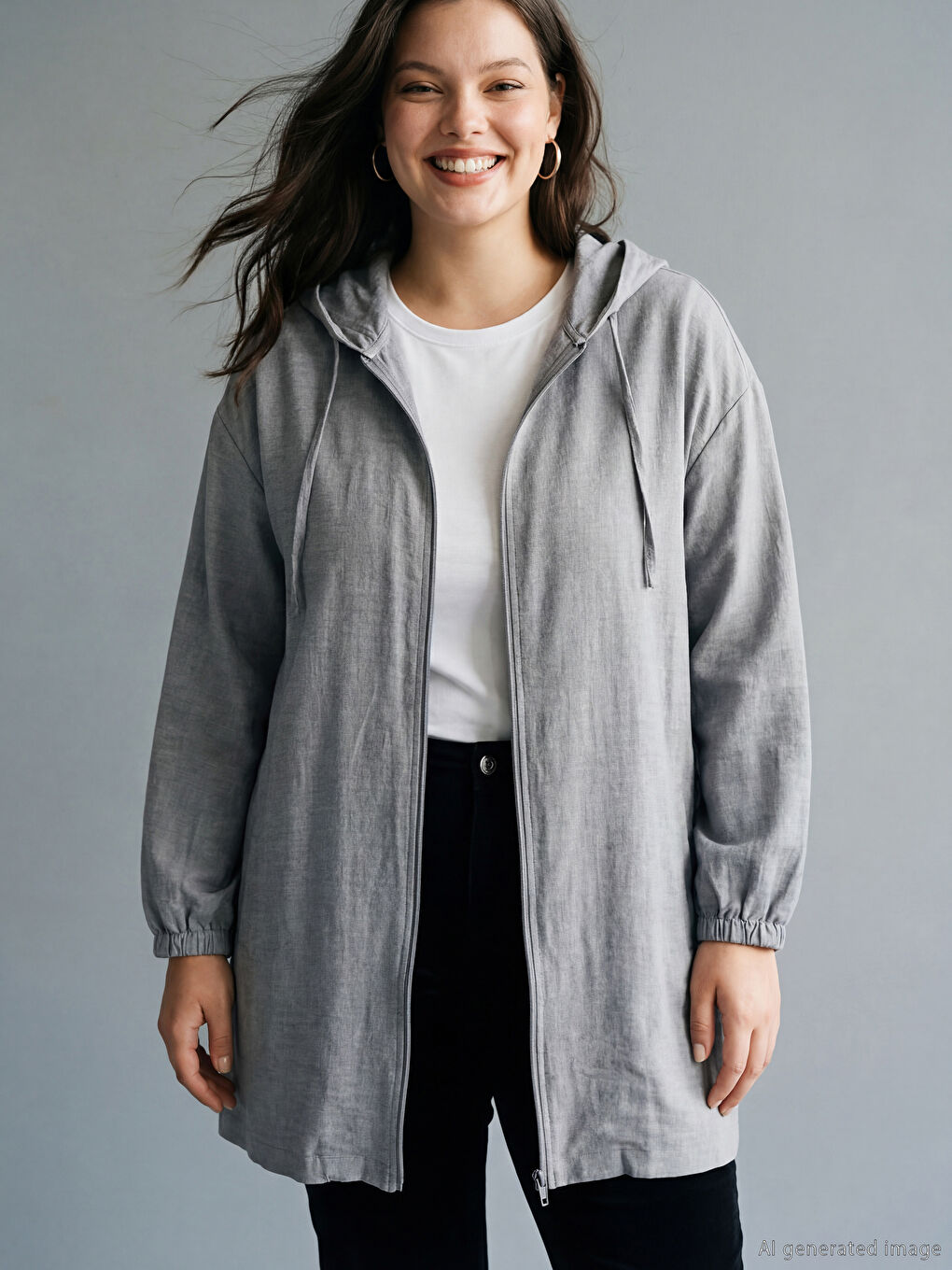 Gri Kapüşonlu Oversize Kadın Tunik