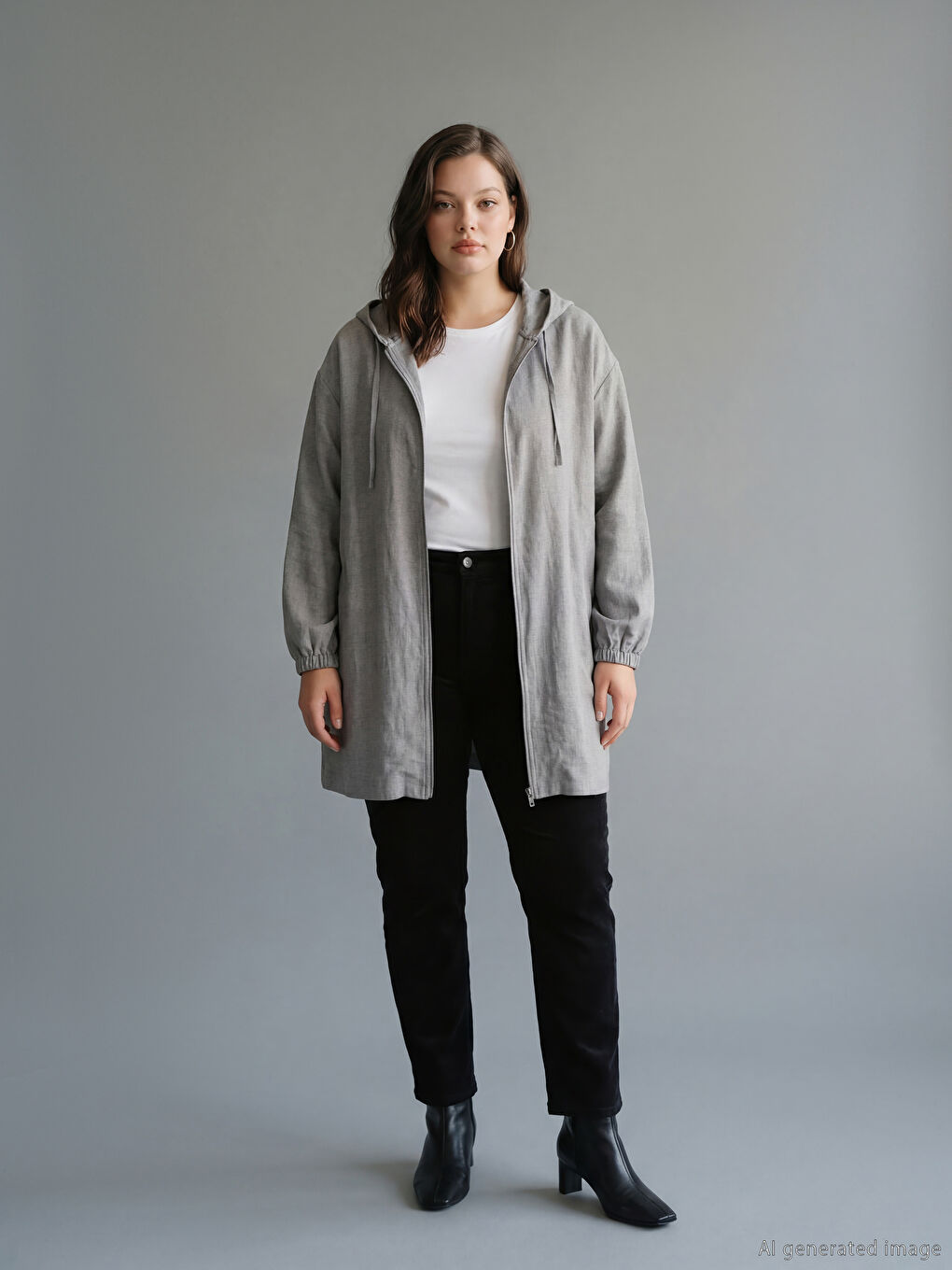 Gri Kapüşonlu Oversize Kadın Tunik-1