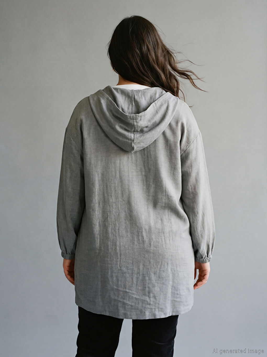 Gri Kapüşonlu Oversize Kadın Tunik-2