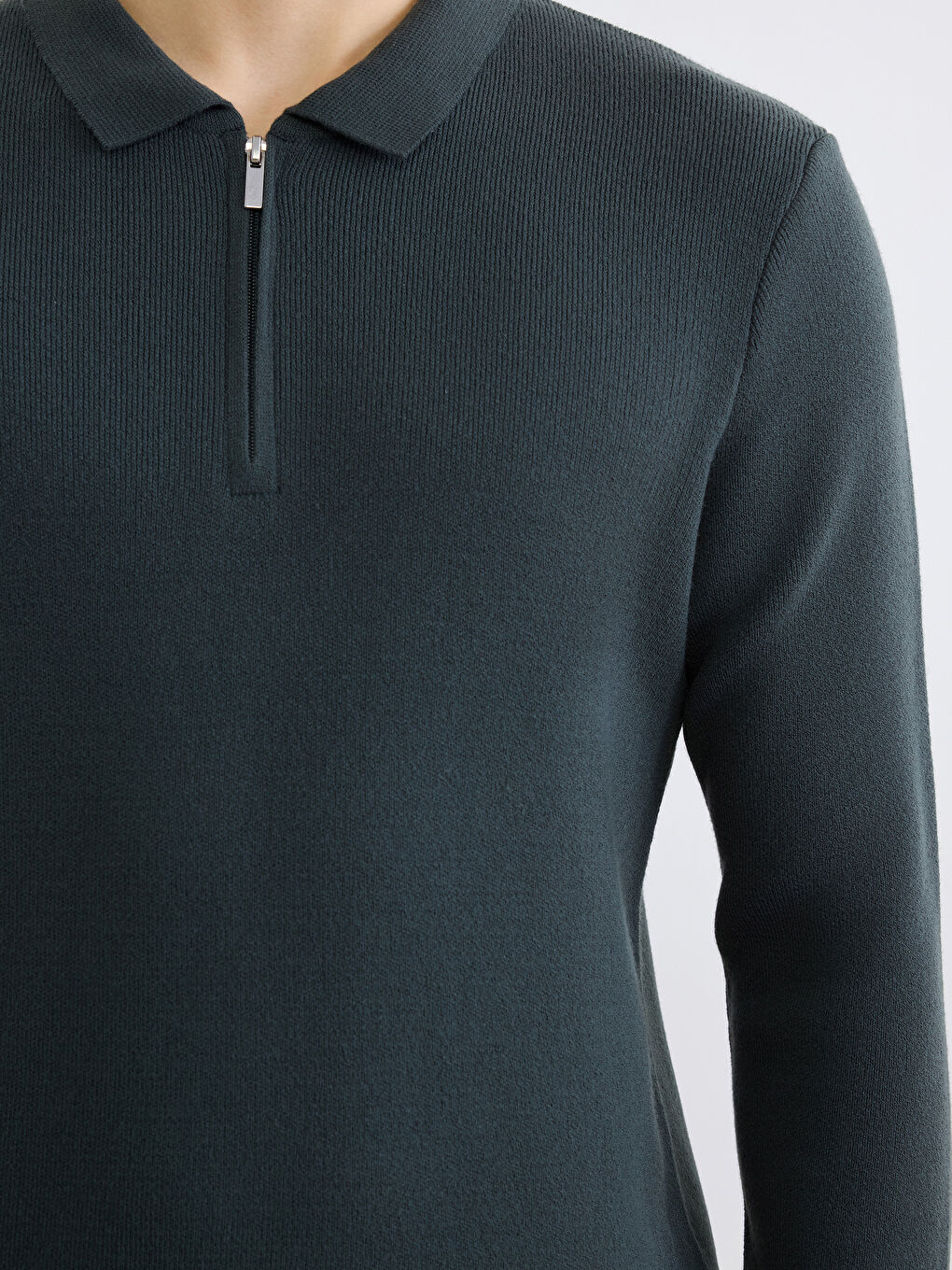 Yeşil Polo Yaka Erkek Triko Kazak-2