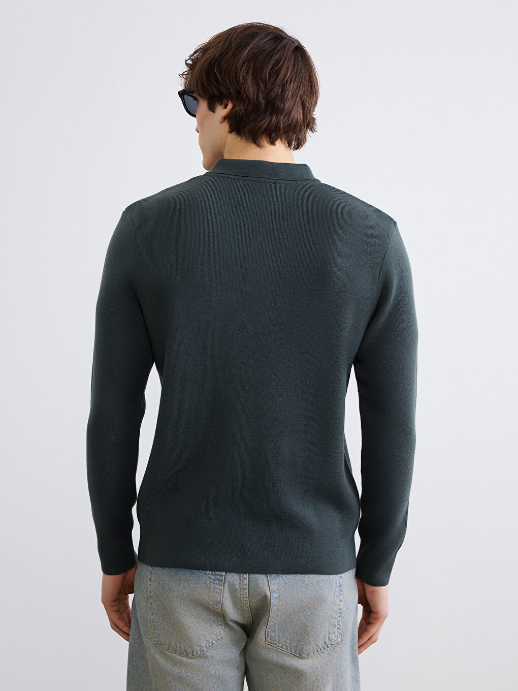 Yeşil Polo Yaka Erkek Triko Kazak-3