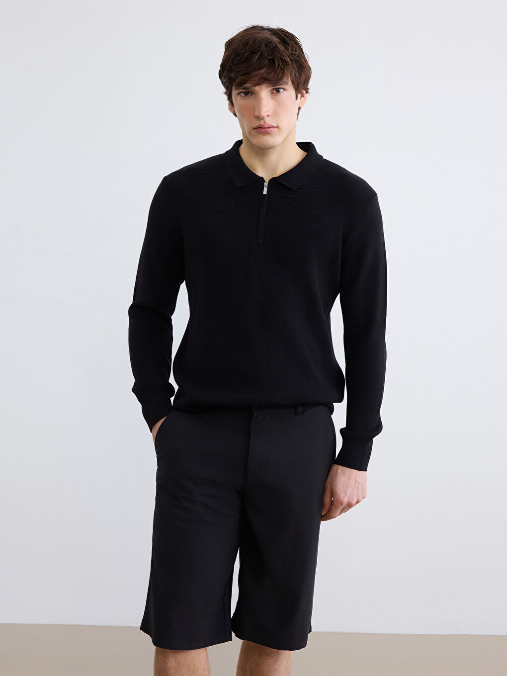 Siyah Polo Yaka Erkek Triko Kazak
