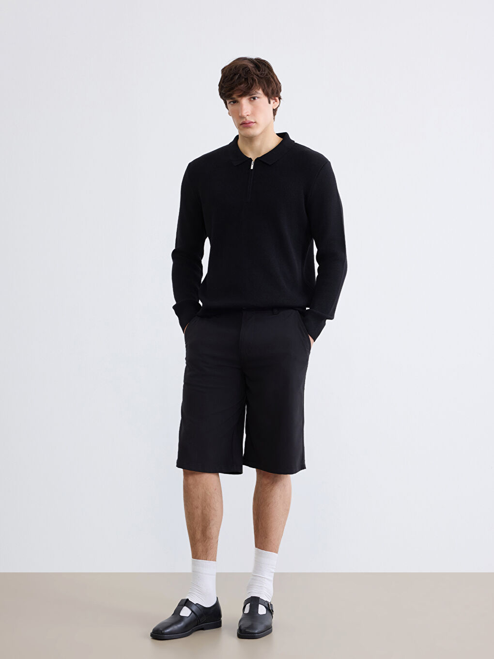 Siyah Polo Yaka Erkek Triko Kazak-1