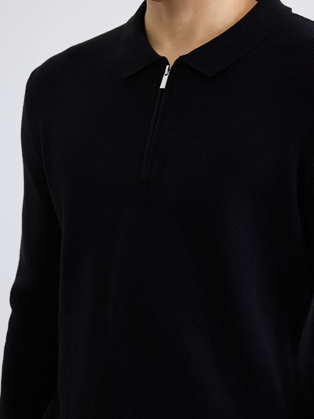 Siyah Polo Yaka Erkek Triko Kazak-2