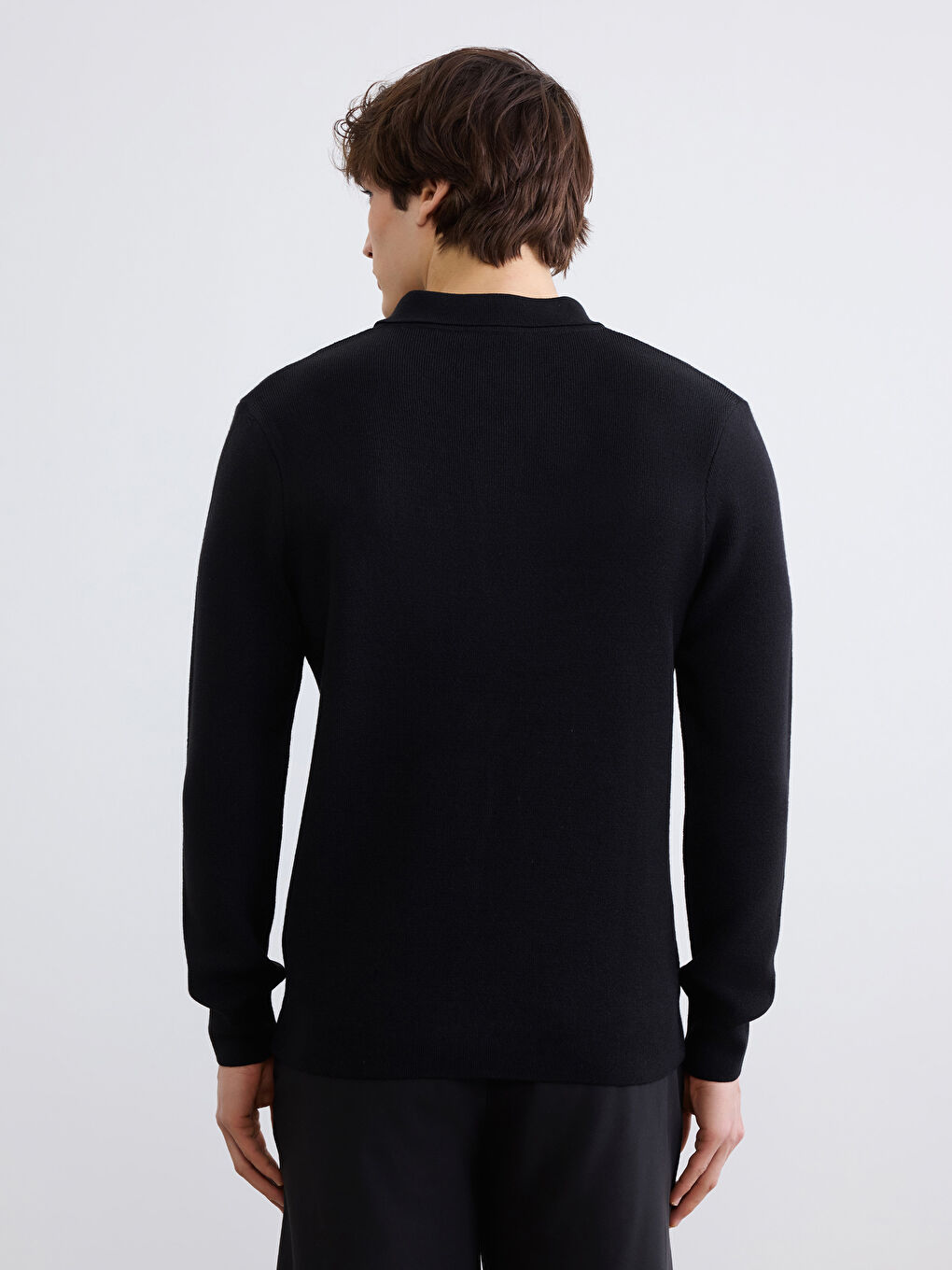 Siyah Polo Yaka Erkek Triko Kazak-3