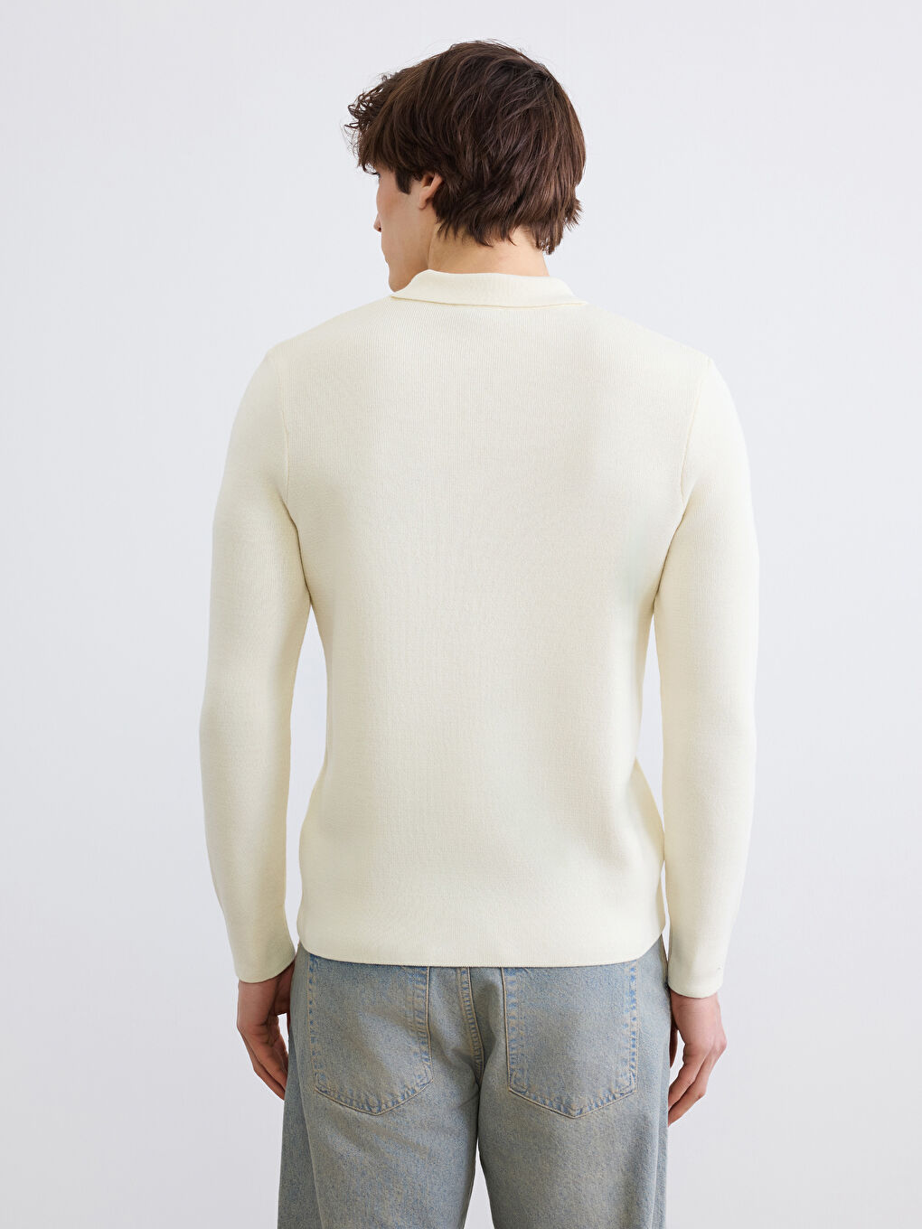 Ekru Polo Yaka Erkek Triko Kazak-3