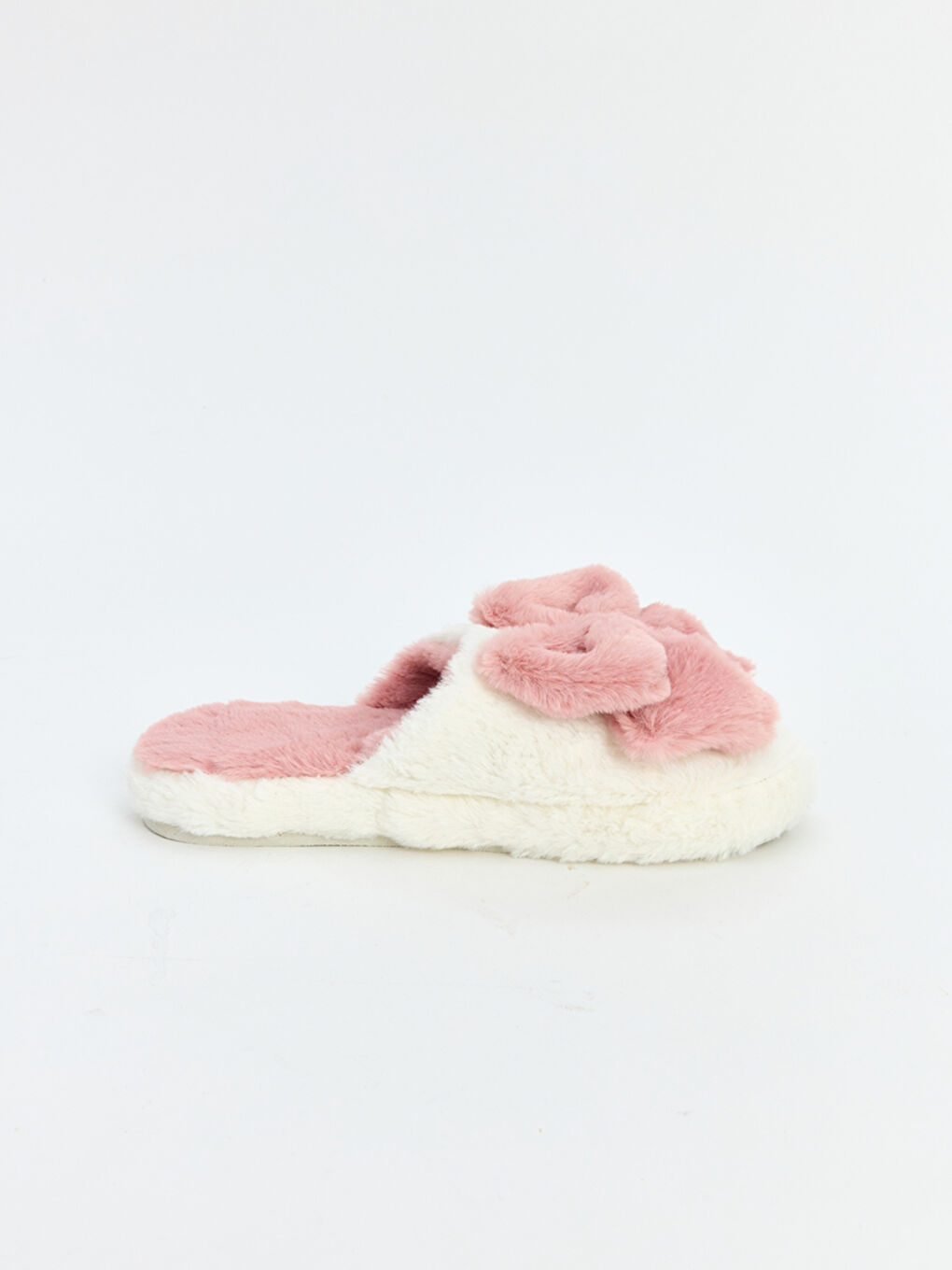 Beyaz Fiyonk Figürlü Kadın Pelüş Ev Terliği-1