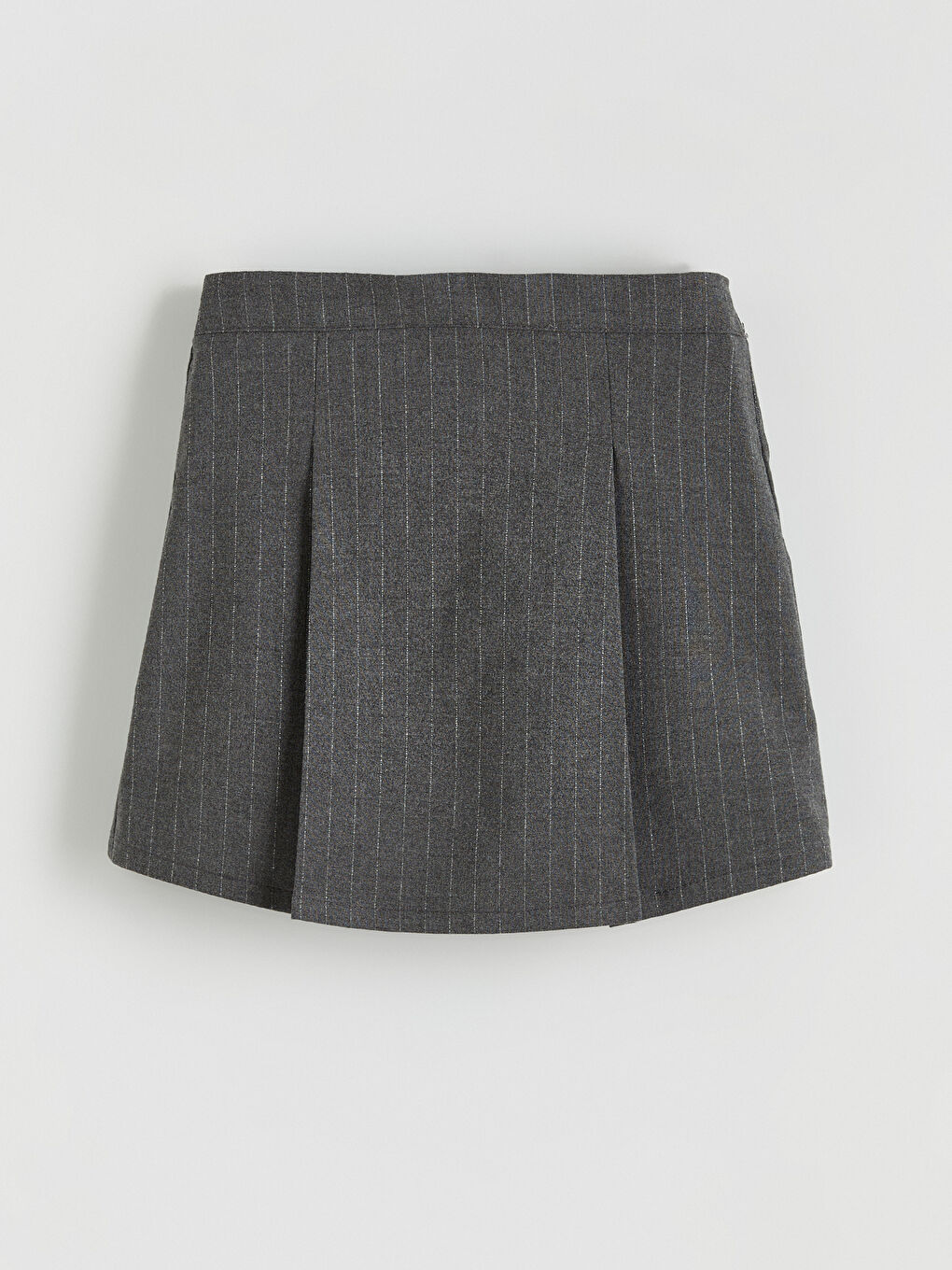 Gri Beli Lastikli Çizgili Kız Çocuk Şort Etek