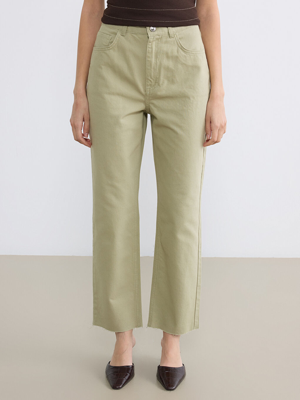 Yeşil Regular Fit Kadın Gabardin Pantolon-1