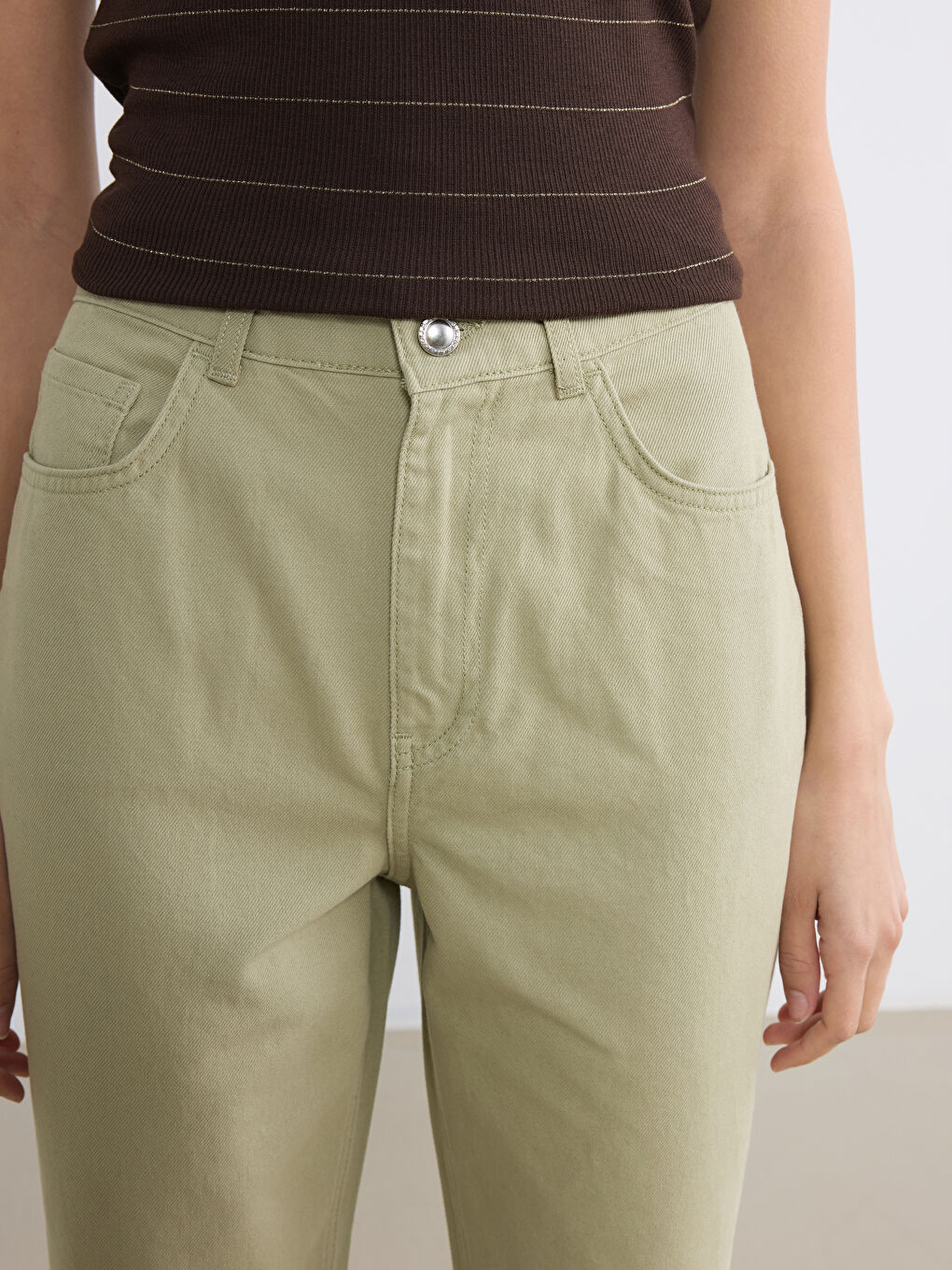 Yeşil Regular Fit Kadın Gabardin Pantolon-2