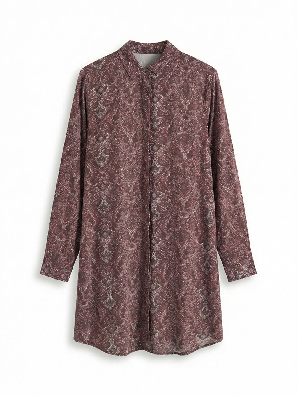 Bordo Desenli Kadın Gömlek Tunik	-4
