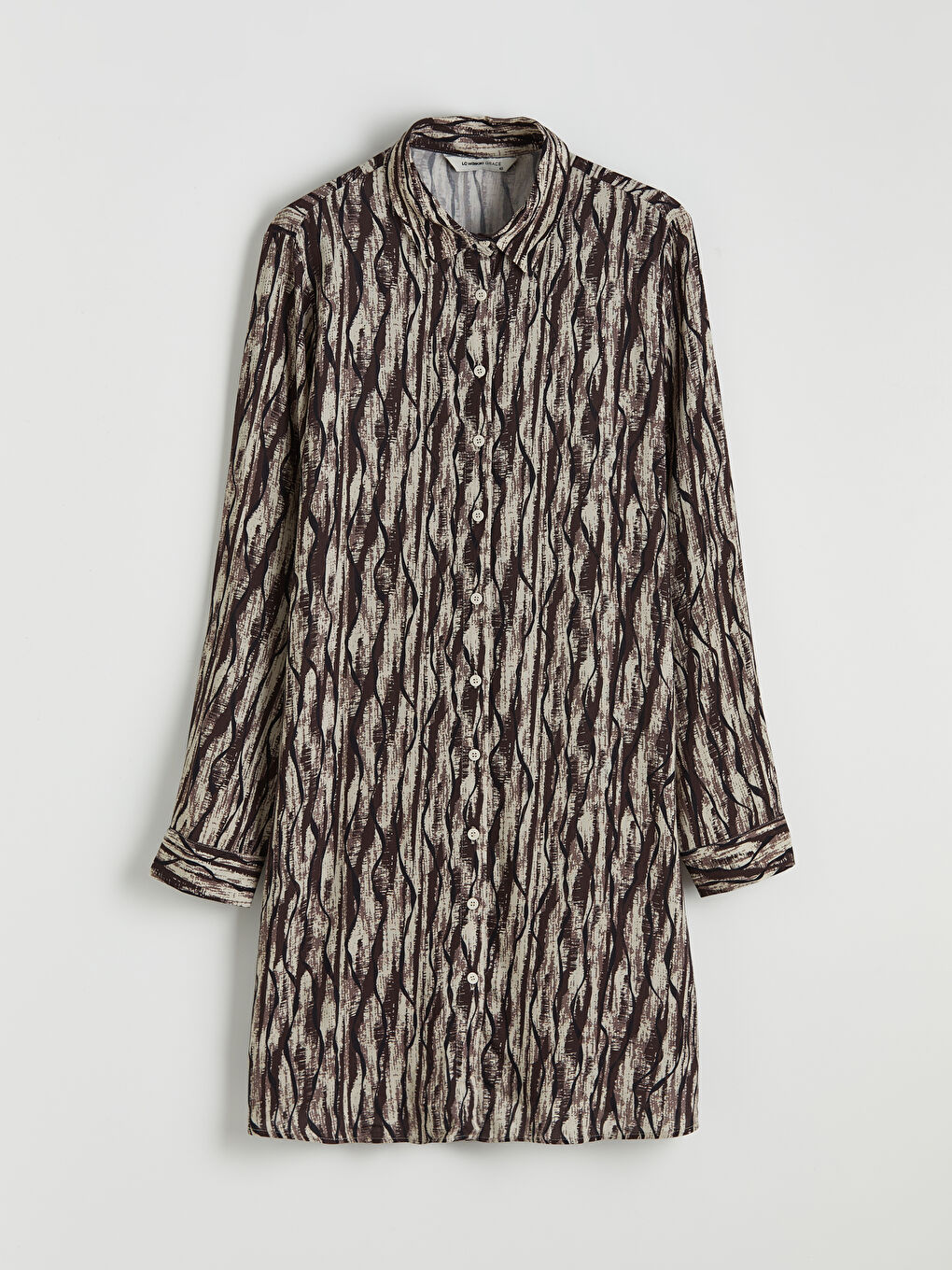 Kahverengi Desenli Kadın Gömlek Tunik