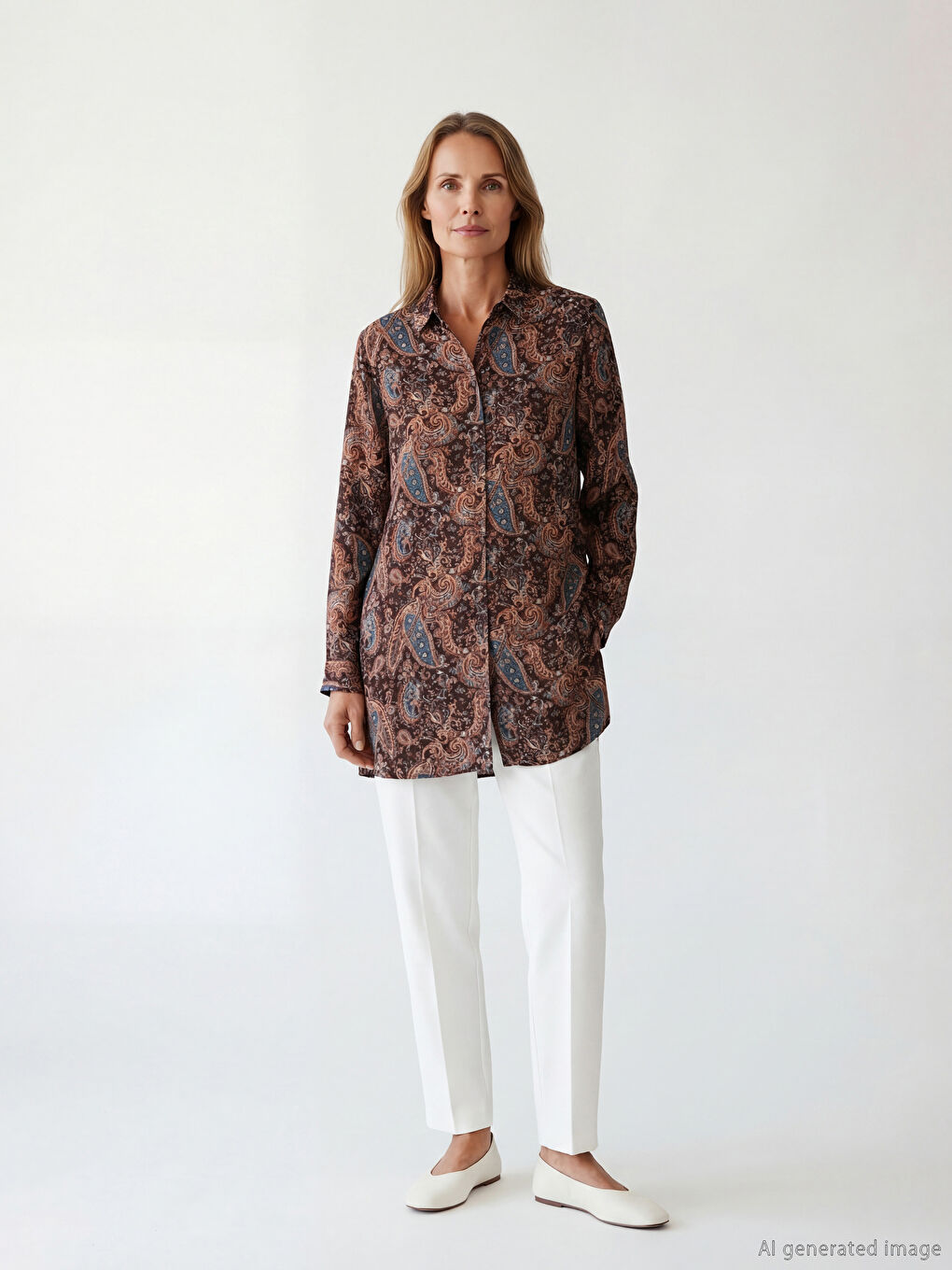 Kahverengi Desenli Kadın Gömlek Tunik	-1