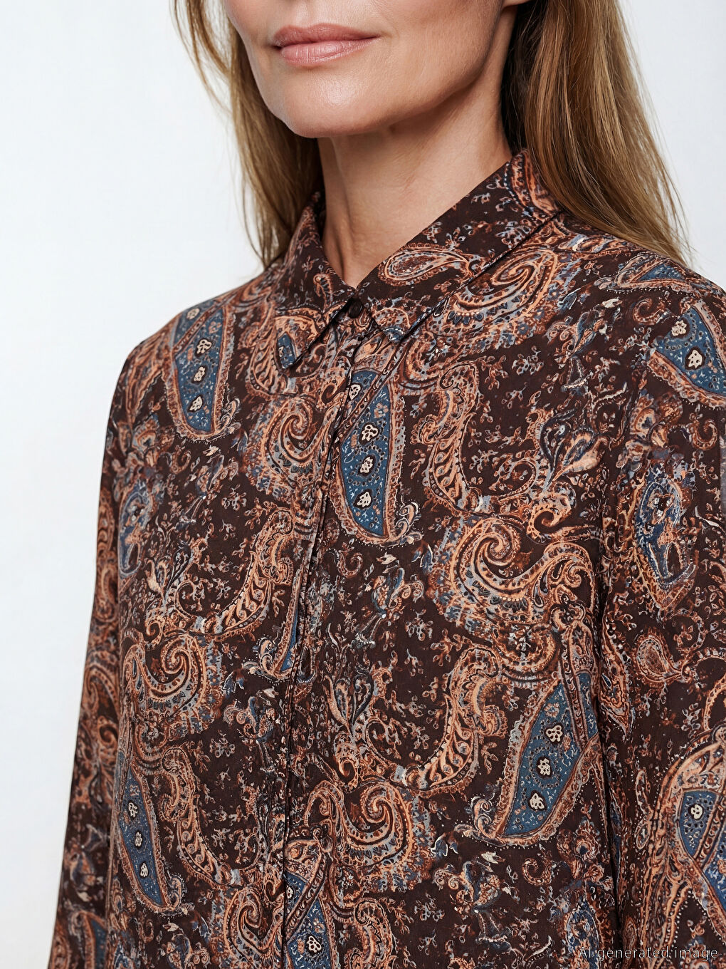 Kahverengi Desenli Kadın Gömlek Tunik	-2