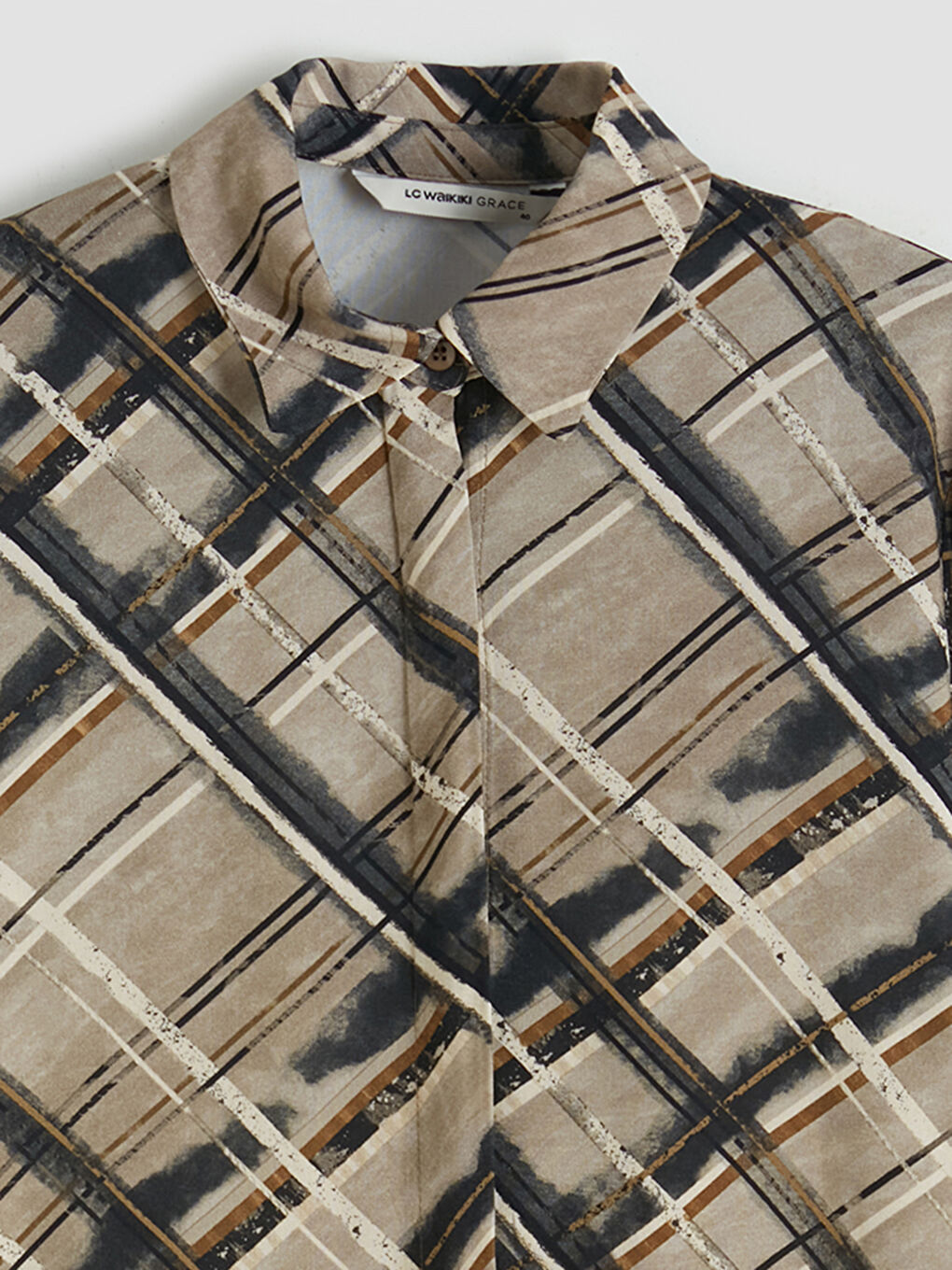 Gri Desenli Kadın Gömlek Tunik	-2