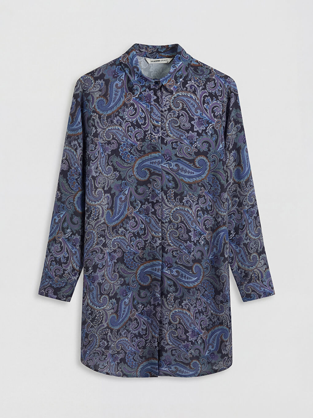 Lacivert Desenli Kadın Gömlek Tunik	