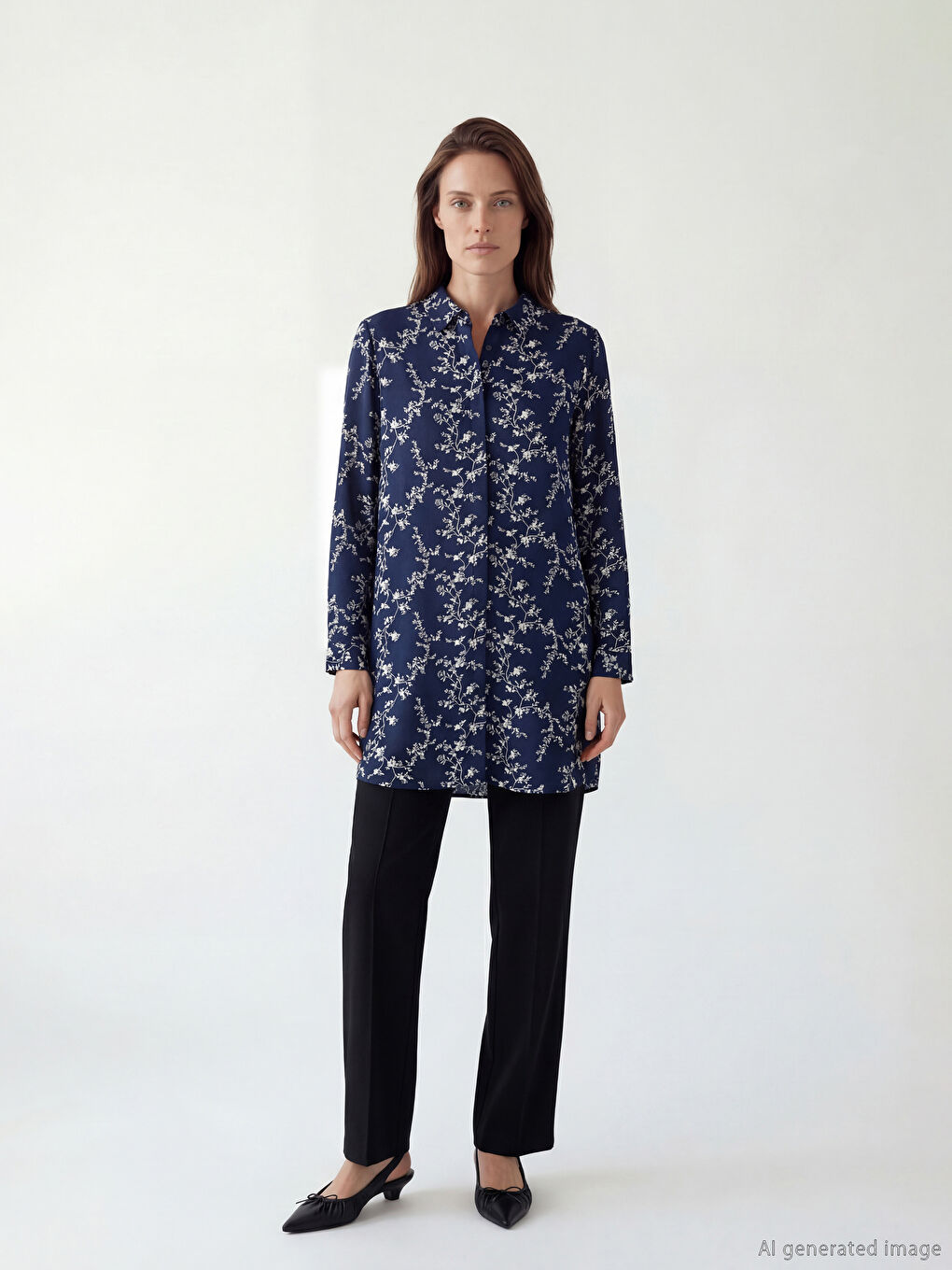Lacivert Desenli Kadın Gömlek Tunik	-1