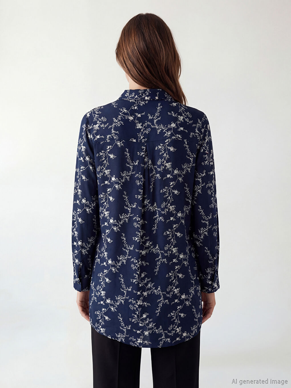 Lacivert Desenli Kadın Gömlek Tunik	-3