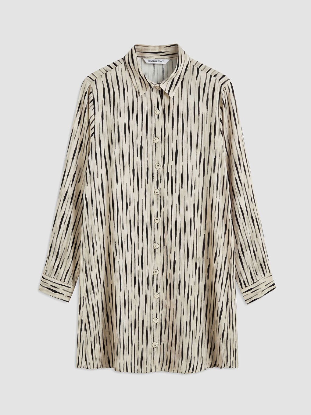 Bej Desenli Kadın Gömlek Tunik	-4