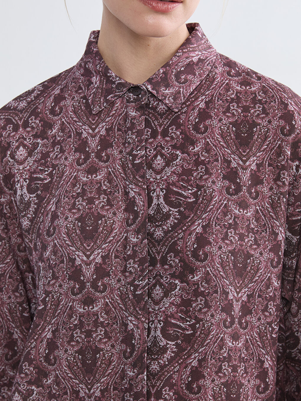 Bordo Desenli Kadın Gömlek Tunik	-2