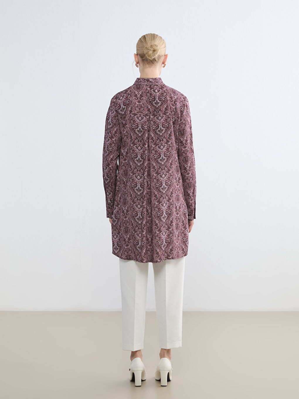 Bordo Desenli Kadın Gömlek Tunik	-3