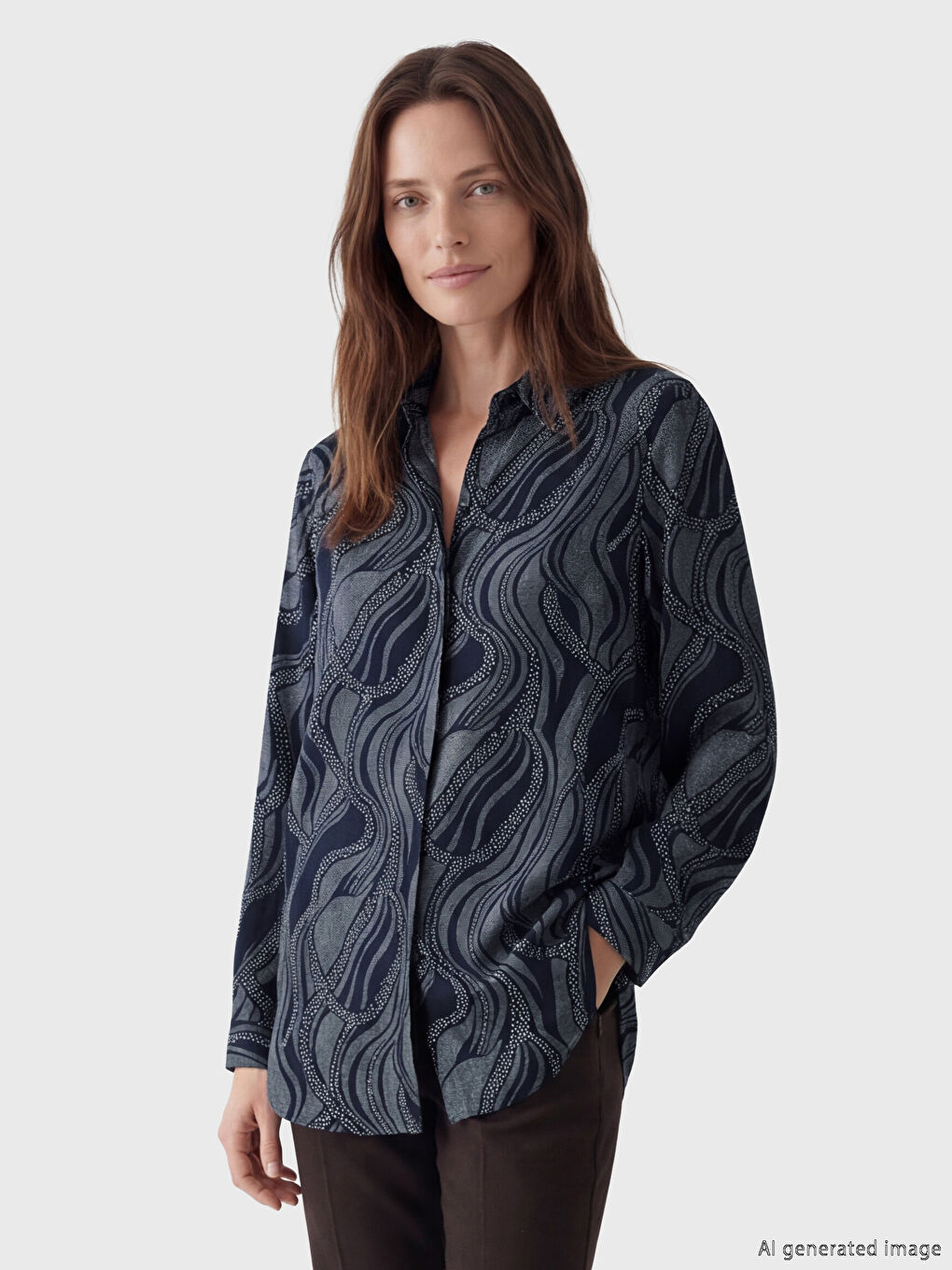 Lacivert Desenli Kadın Gömlek Tunik	