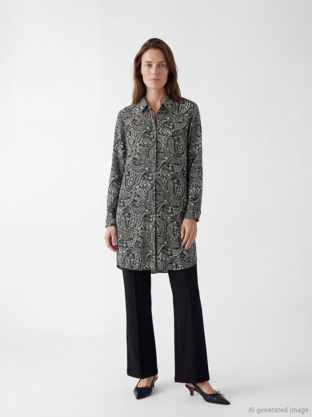 Siyah Desenli Kadın Gömlek Tunik-1