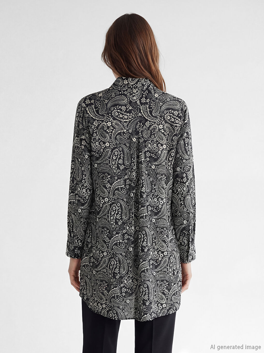 Siyah Desenli Kadın Gömlek Tunik-3