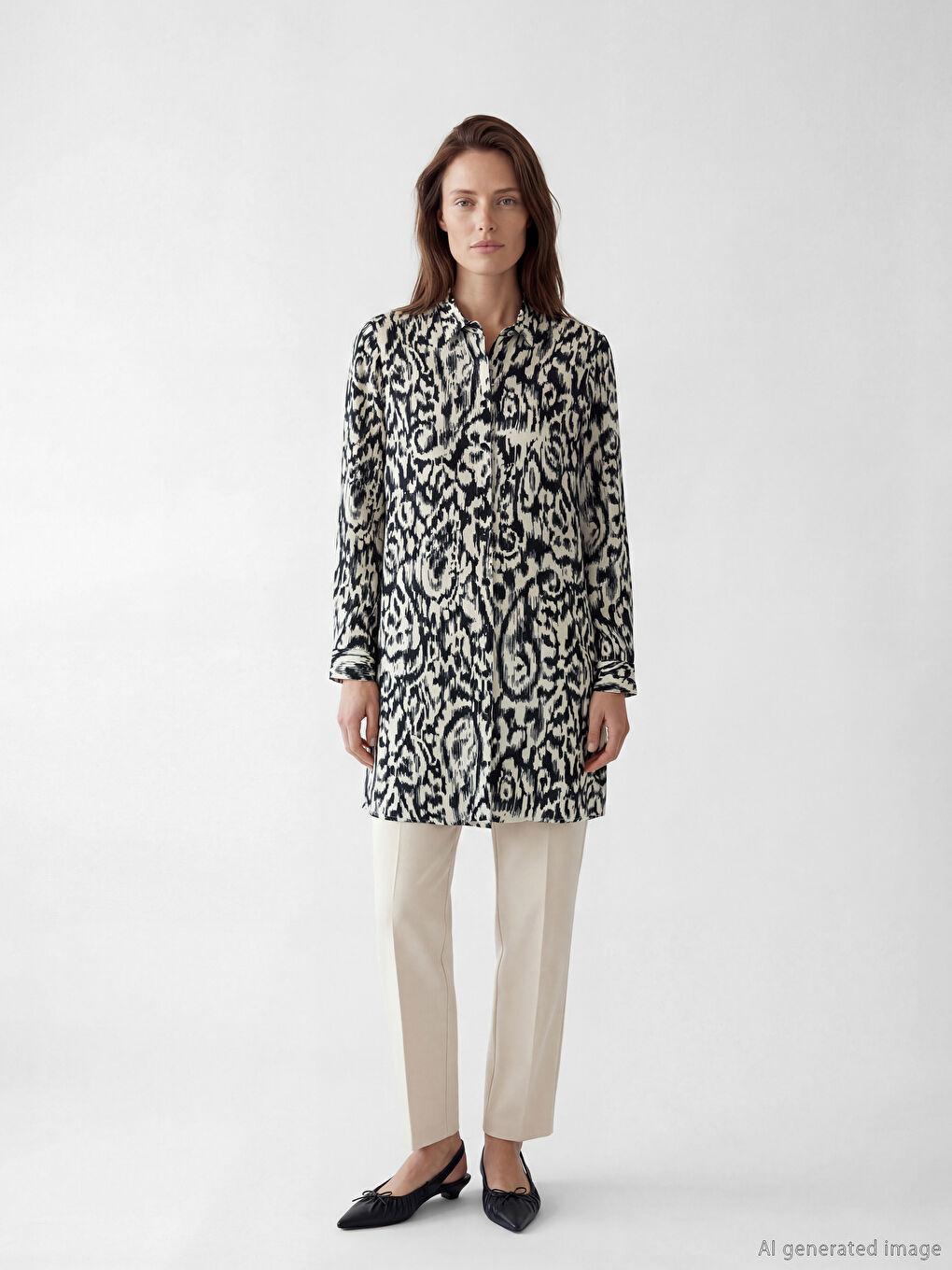 Siyah Desenli Kadın Gömlek Tunik-1