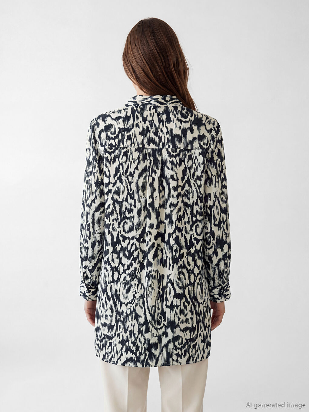 Siyah Desenli Kadın Gömlek Tunik-3
