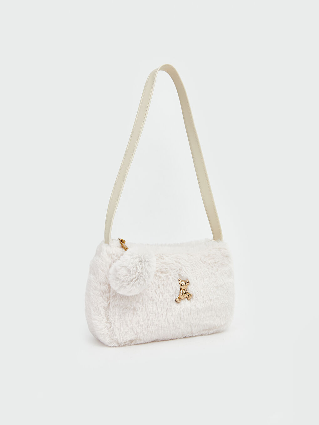 Bej Ayı Figürlü Kız Çocuk Pelüş Omuz Çantası-1