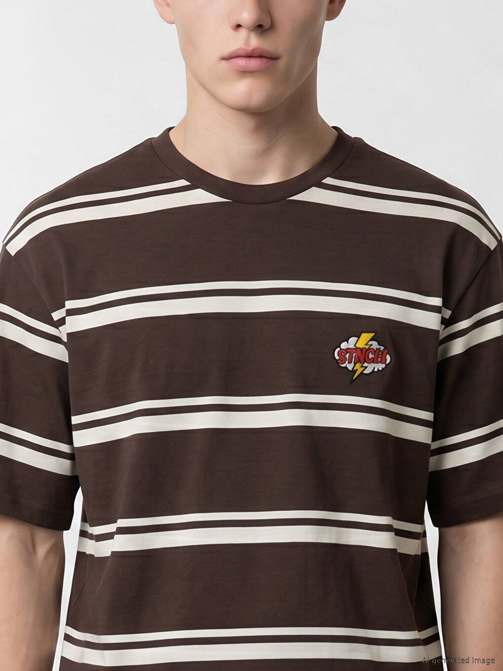 Crew Neck Striped Embroidered Men's T-Shirt-2