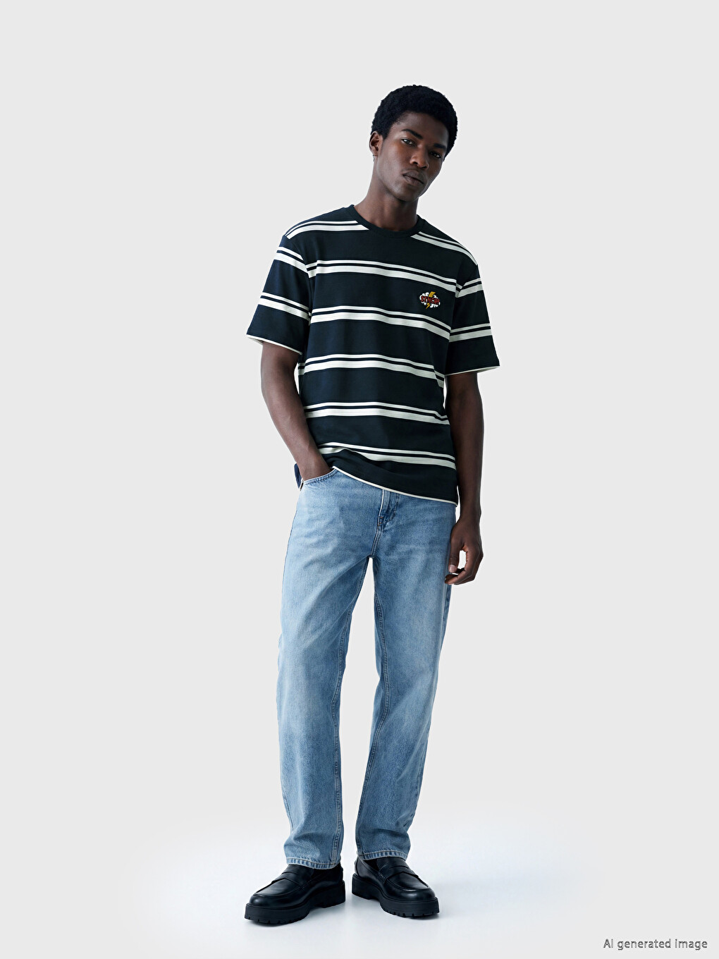 Crew Neck Striped Embroidered Men's T-Shirt-1
