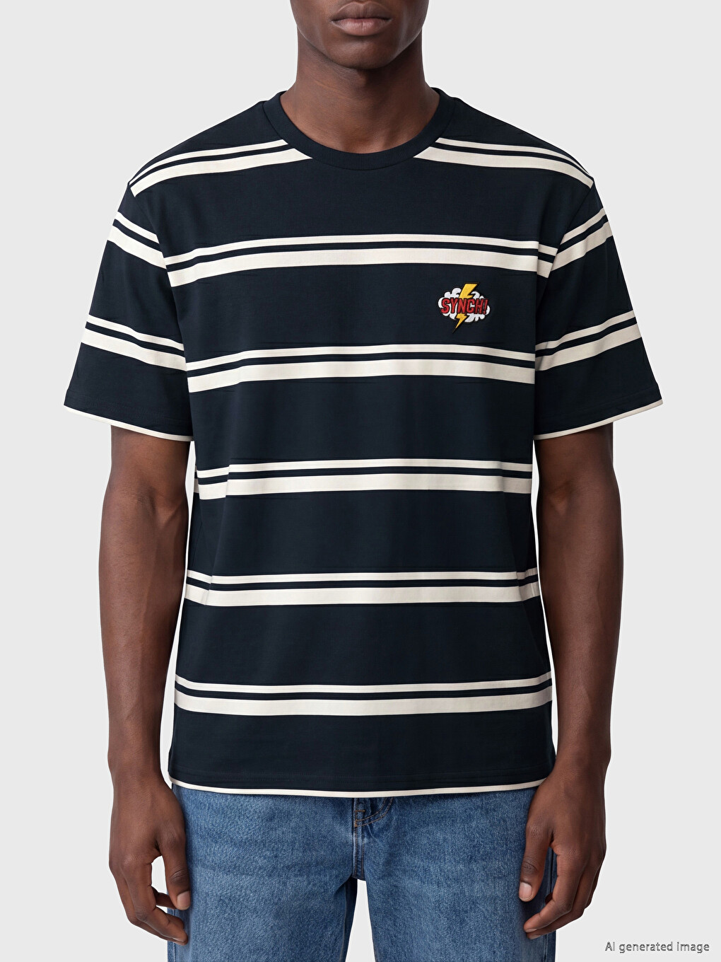 Crew Neck Striped Embroidered Men's T-Shirt-2