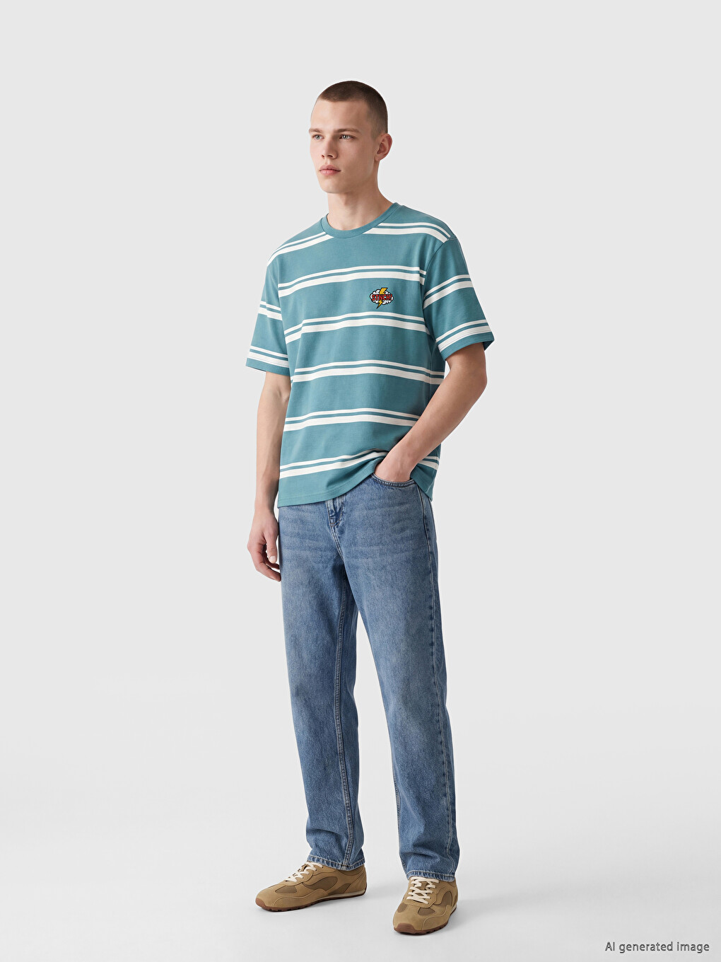Crew Neck Striped Embroidered Men's T-Shirt-1