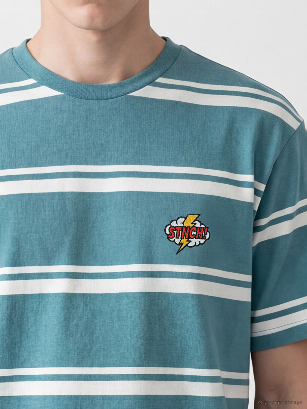 Crew Neck Striped Embroidered Men's T-Shirt-2