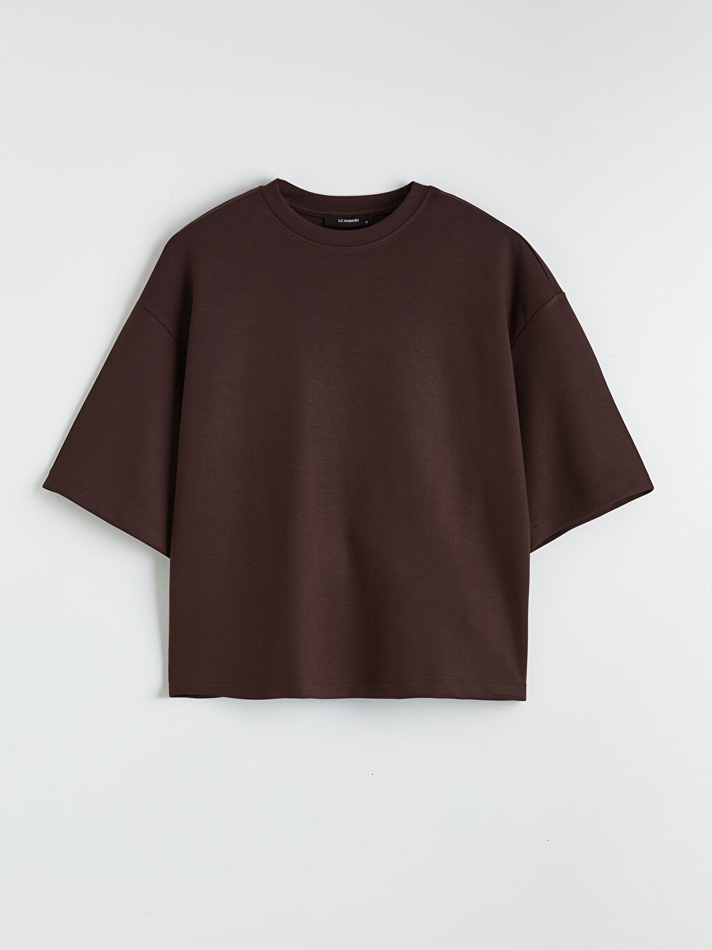 Kahverengi Bisiklet Yaka Oversize Kadın Tişört