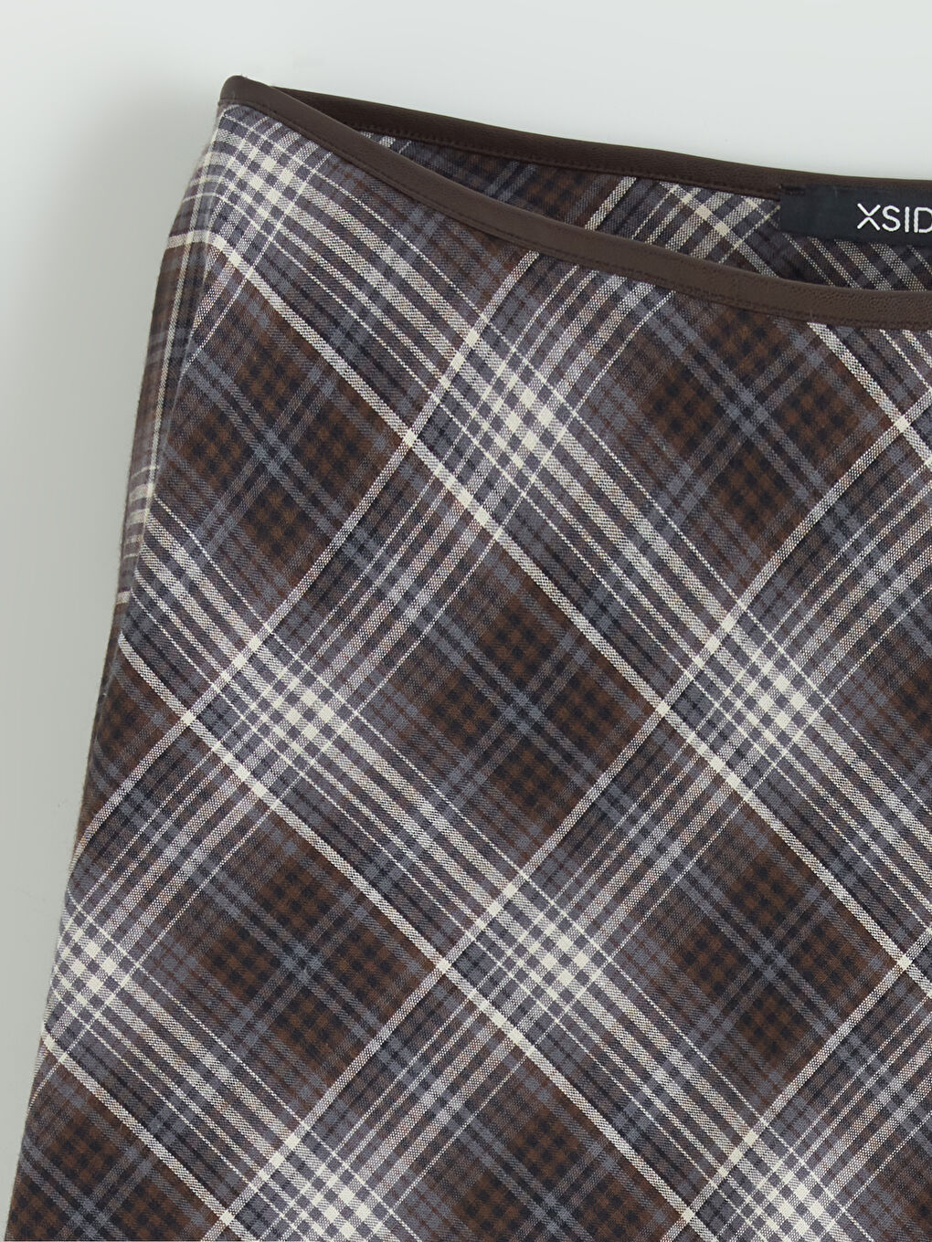 Kahverengi Beli Fermuarlı Baklava Desenli A Kesim Etek-5