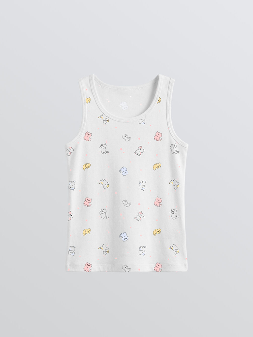 Beyaz Baskılı Bisiklet Yaka Kız Çocuk Atlet 2'li-1