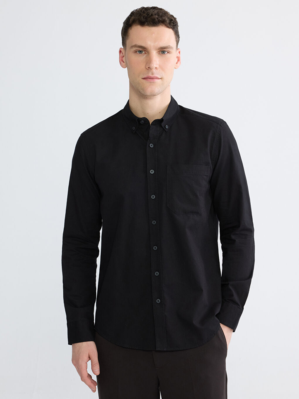 Siyah Regular Fit Gabardin Erkek Gömlek