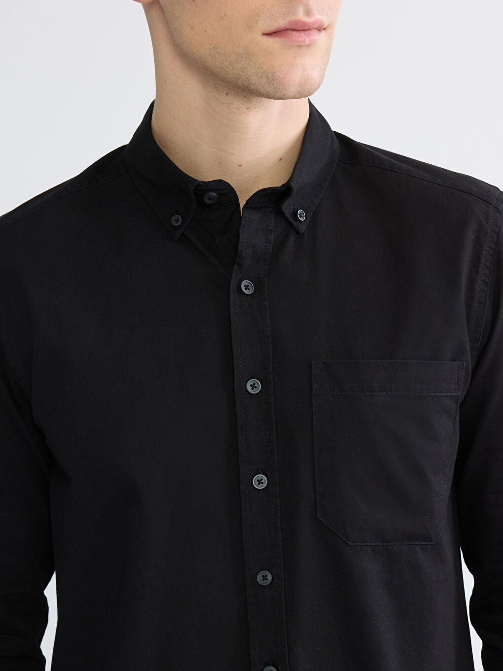 Siyah Regular Fit Gabardin Erkek Gömlek-2
