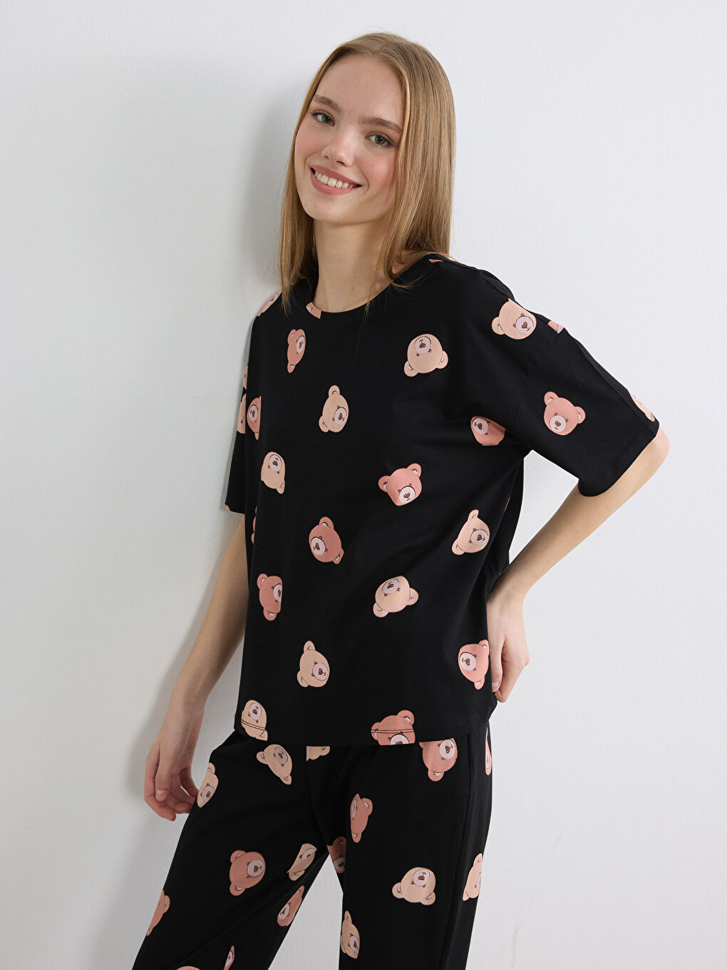 Женский комплект пижам с принтом «Медвежонок»-1