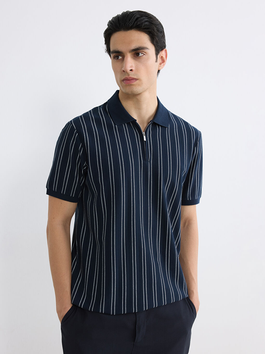 Lacivert Polo Yaka Çizgili Erkek Tişört		
