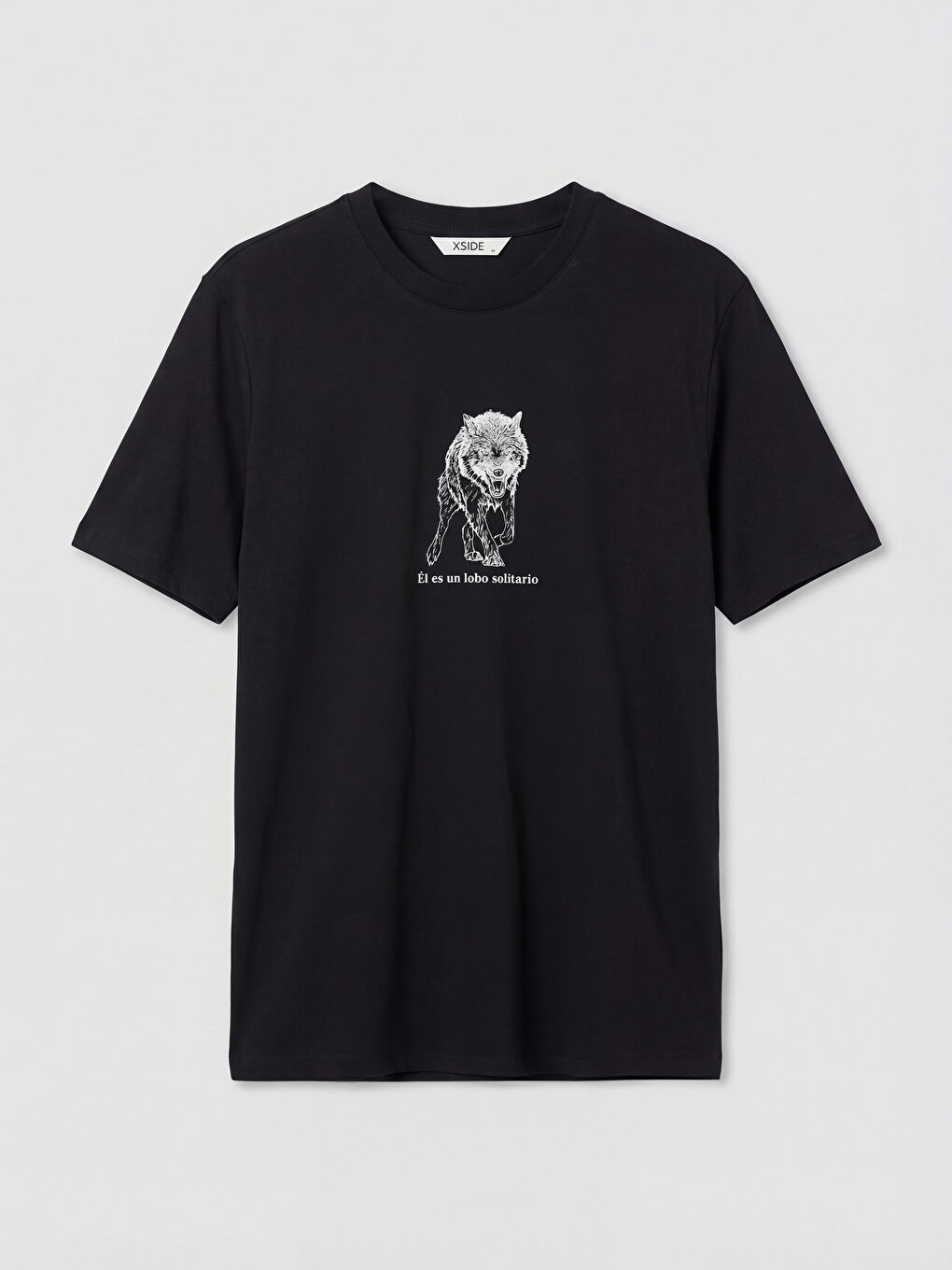 Siyah Bisiklet Yaka Baskılı Erkek Tişört