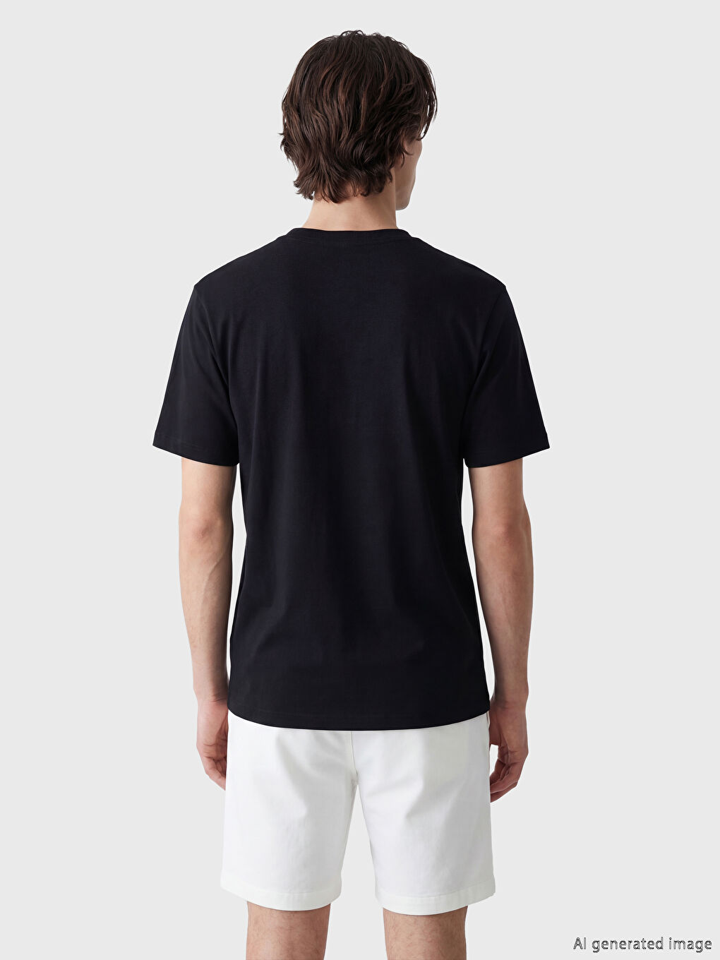 Siyah Bisiklet Yaka Baskılı Erkek Tişört-2