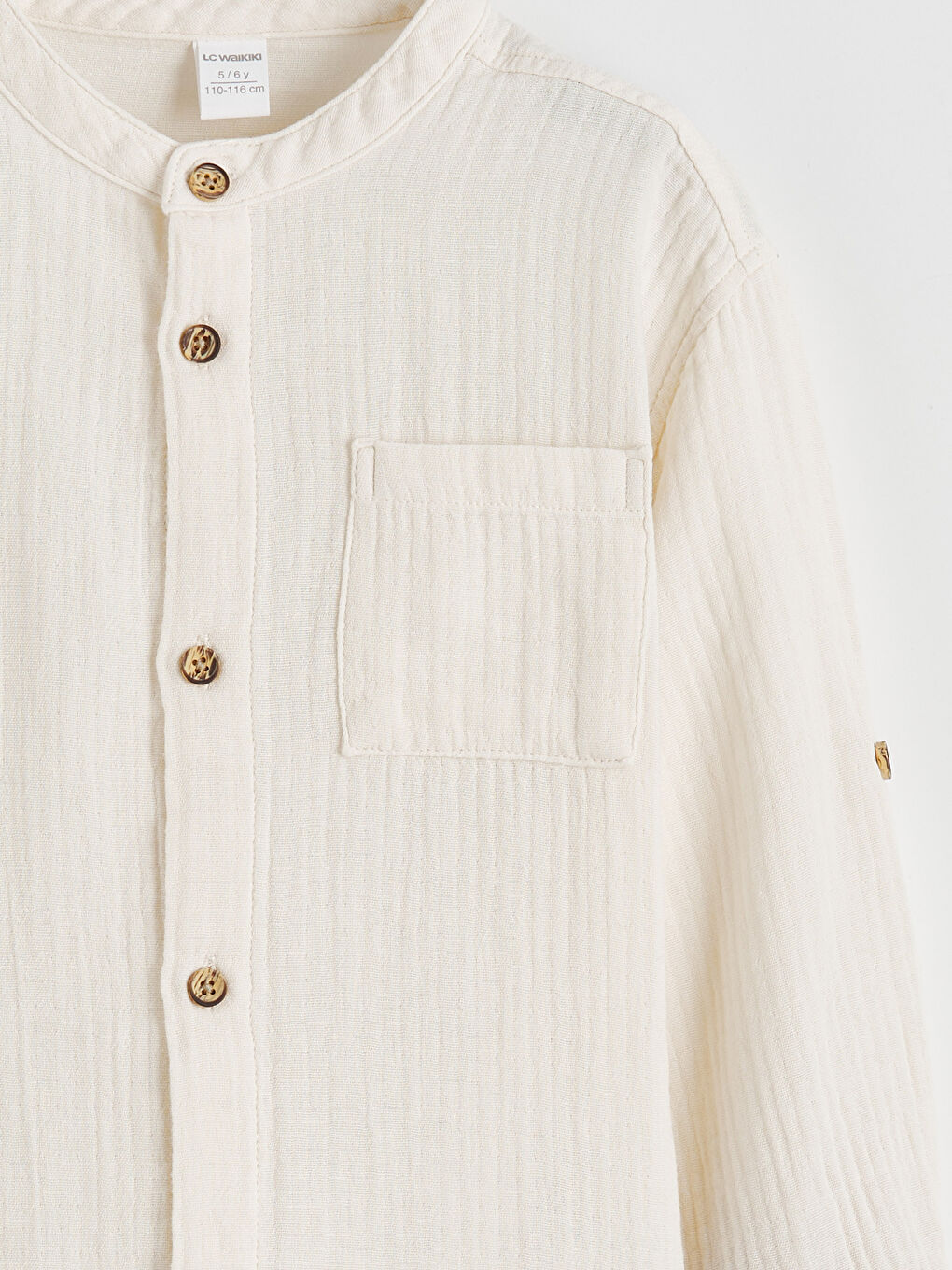 Bej Hakim Yaka Erkek Çocuk Dokulu Gömlek-2