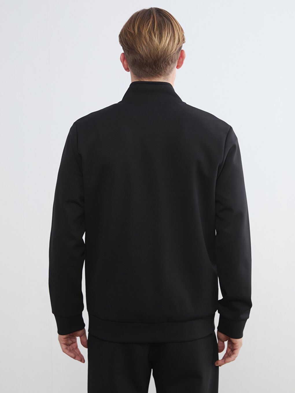 Siyah Dik Yaka Erkek Fermuarlı Sweatshirt-3