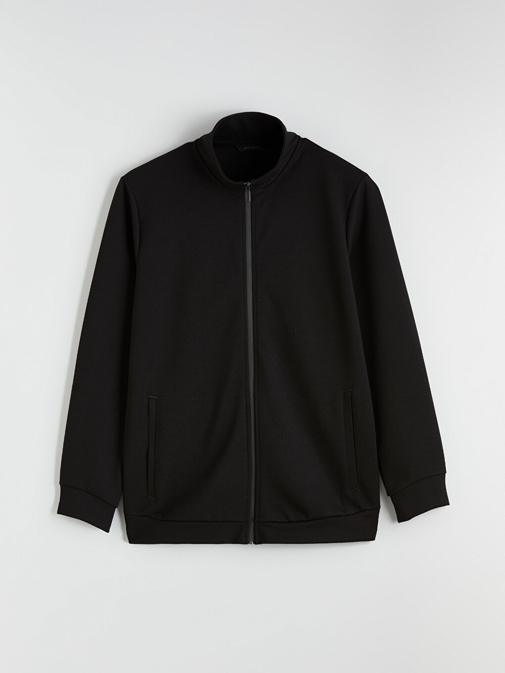 Siyah Dik Yaka Erkek Fermuarlı Sweatshirt-4